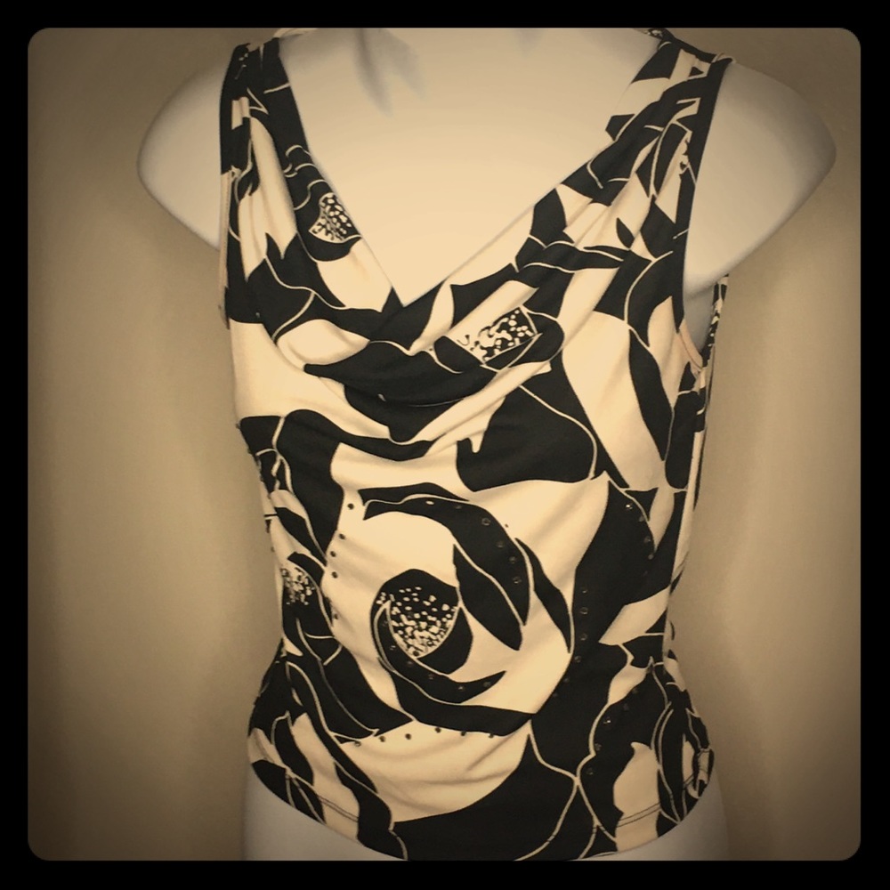 Express Jeweled Black and White Blouse